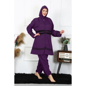 Moda Çizgi Büyük Beden Tesettür Mayo 60-62-64-66 Beden Mor 55015