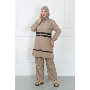 Moda Çizgi Büyük Beden Tesettür Mayo Bej 44020