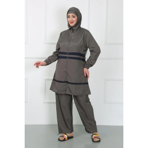 Moda Çizgi Büyük Beden Tesettür Mayo Füme 44020