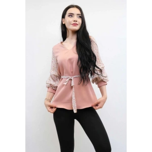 Moda Çizgi Büzgülü Şifon Kol Bluz Pudra