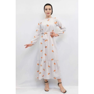 Moda Çizgi Desenli Elbise Turuncu