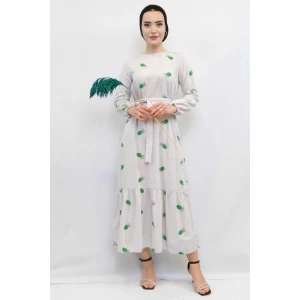 Moda Çizgi Desenli Elbise Yeşil