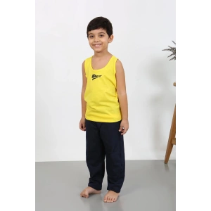 Moda Çizgi Erkek Çocuk Sıfır Kol Penye Pijama Takım Sarı 20439
