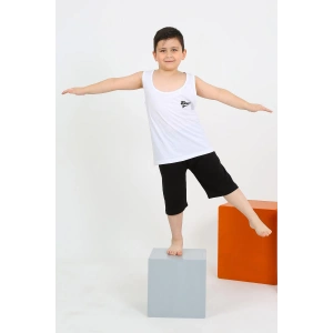 Moda Çizgi Erkek Çocuk Sıfır Kol Şortlu Beyaz Penye Pijama Takımı 20434