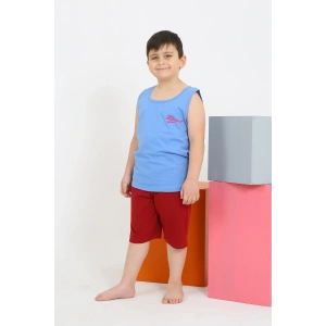 Moda Çizgi Erkek Çocuk Sıfır Kol Şortlu Mavi Penye Pijama Takımı 20434