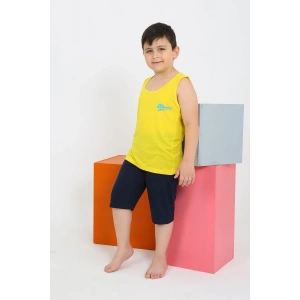Moda Çizgi Erkek Çocuk Sıfır Kol Şortlu Sarı Penye Pijama Takımı 20435