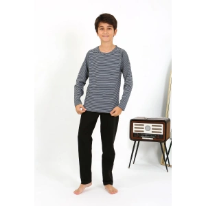 Moda Çizgi Erkek Çocuk Uzun Kol Penye Pijama Takım 20438 Gri