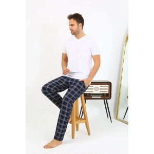 Moda Çizgi Erkek Ekoseli Desen Penye Tek Alt Pijama 27540 Lacivert
