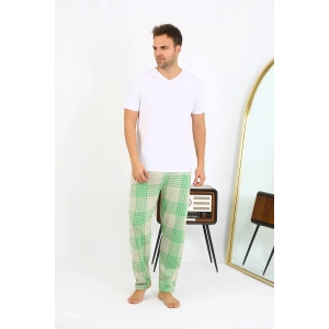 Moda Çizgi Erkek Ekoseli Desen Penye Tek Alt Pijama 27540 Yeşil