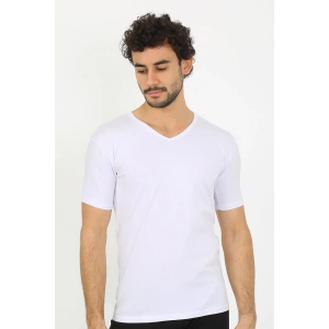 moda çizgi Erkek Likralı V Yaka Beyaz T-Shirt 65700