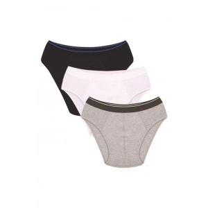 Moda Çizgi Erkek Pamuk 3lü Laci Beyaz Gri Likralı Slip 40126