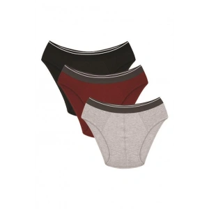 Moda Çizgi Erkek Pamuk 3lü Siyah Bordo Gri Likralı Slip 40125