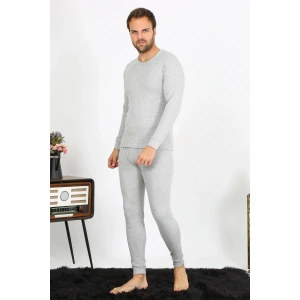 Moda Çizgi Erkek Pamuk Gri İçlik Takım 19103