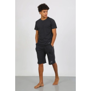 Moda Çizgi Erkek Pamuk Lakost Alt Üst Kaprili Pijama Takım Füme 6872