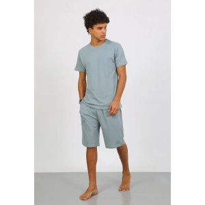 Moda Çizgi Erkek Pamuk Lakost Alt Üst Kaprili Pijama Takım SuYeşili 6872