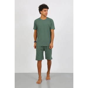 Moda Çizgi Erkek Pamuk Lakost Alt Üst Kaprili Pijama Takım Yeşil 6872