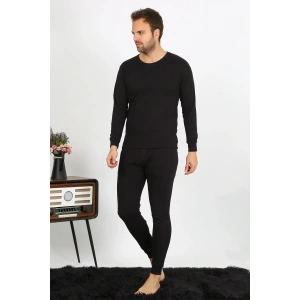 Moda Çizgi Erkek Pamuk Siyah İçlik Takım 19103