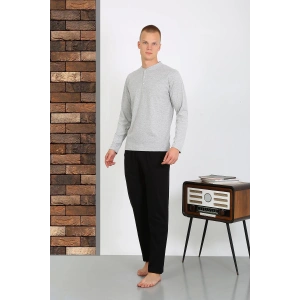 Moda Çizgi Erkek Penye Uzun Kol Pijama Takımı 6860 GRİ