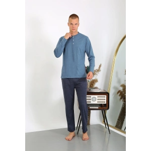 Moda Çizgi Erkek Penye Uzun Kol Pijama Takımı 6860 İndigo