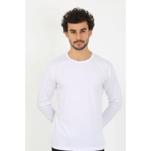 Moda Çizgi Erkek Sıfır Yaka Uzun Kol Beyaz Fanila 6590