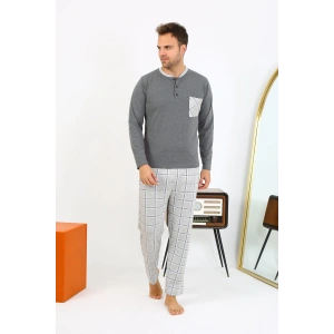 Moda Çizgi Erkek Uzun Kol Penye Antrasit Pijama Takımı 6861