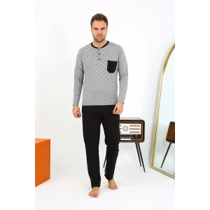 Moda Çizgi Erkek Uzun Kol Penye Füme Pijama Takımı 6861