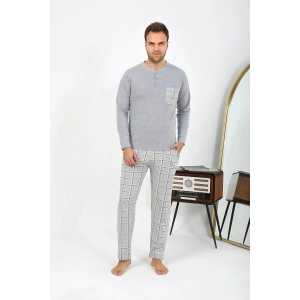 Moda Çizgi Erkek Uzun Kol Penye Gri Pijama Takımı 6861