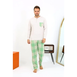 Moda Çizgi Erkek Uzun Kol Penye Krem Pijama Takımı 6861