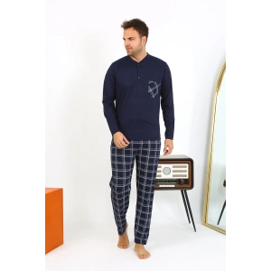 Moda Çizgi Erkek Uzun Kol Penye Lacivert Pijama Takımı 6861