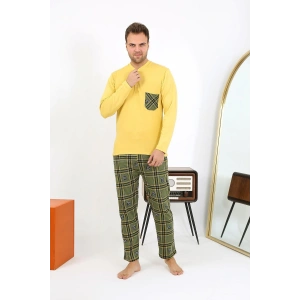 Moda Çizgi Erkek Uzun Kol Penye Sarı Pijama Takımı 6861