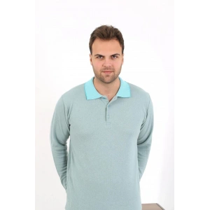 Moda Çizgi Erkek Uzun Kol Penye Tek Üst Pijama Tshırt 6871 Suyeşili