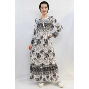 Moda Çizgi Etnik Desen Elbise Siyah