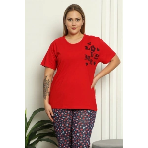 Moda Çizgi Kadın %100 Pamuk Kısa Kol Büyük Beden Pijama Takım 202144