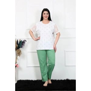 Moda Çizgi Kadın 5XL-6XL-7XL-8XL Büyük Beden Kısa Kol Pijama Takım 75001