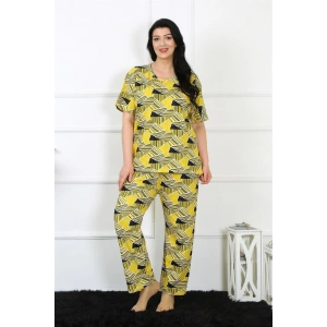 Moda Çizgi Kadın 5XL-6XL-7XL-8XL Büyük Beden Kısa Kol Pijama Takım 75007