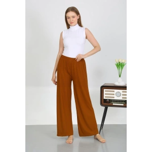 Moda Çizgi Kadın Bürümcük Kumaş Hafif-Esnek Pantolon 210074 Kahve
