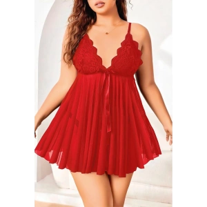 Moda Çizgi Kadın Büyük Beden Fantezi Gecelik Kırmızı B2000