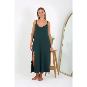 Moda Çizgi Kadın Büyük Beden İp Askılı Uzun Gecelik 12111