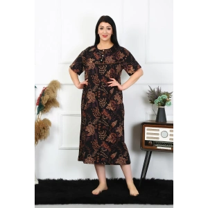 Moda Çizgi Kadın Büyük Beden Kısa Kol Siyah Anne Gecelik 1375