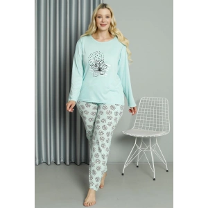 Moda Çizgi Kadın Büyük Beden Penye Uzun Kol Pijama Takım 202211