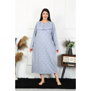 Moda Çizgi Kadın Büyük Beden Uzun Kol İndigo Anne Gecelik 1366