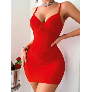 Moda Çizgi Kadın Fantezi Kostüm Takım Kırmızı K1761