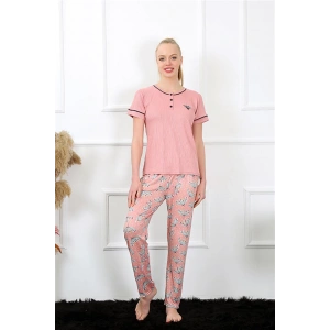 Moda Çizgi Kadın Gül Kurusu Kısa Kol Pijama Takım 20388