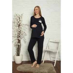 Moda Çizgi Kadın Hamile Lohusa Lacivert  Pijama Takımı 45201