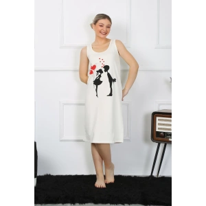 Moda Çizgi Kadın Kalın Askılı Penye Uzun Ekru Gecelik 12001