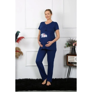 Moda Çizgi Kadın Kısa Kol Hamile Lohusa Pijama Takımı Lacivert 45210