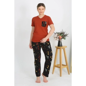 Moda Çizgi Kadın Kısa Kol Pamuk Penye Pijama Takım Kremit 4214