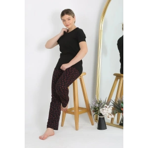 Moda Çizgi Kadın Kısa Kol Pamuk Penye Pijama Takım Siyah 4214