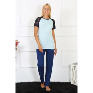 Moda Çizgi Kadın Kolu Dantelli Penye Pijama Takım 4148