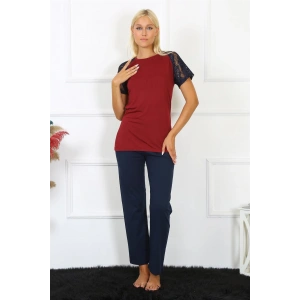 Moda Çizgi Kadın Kolu Dantelli Penye Pijama Takım 4149